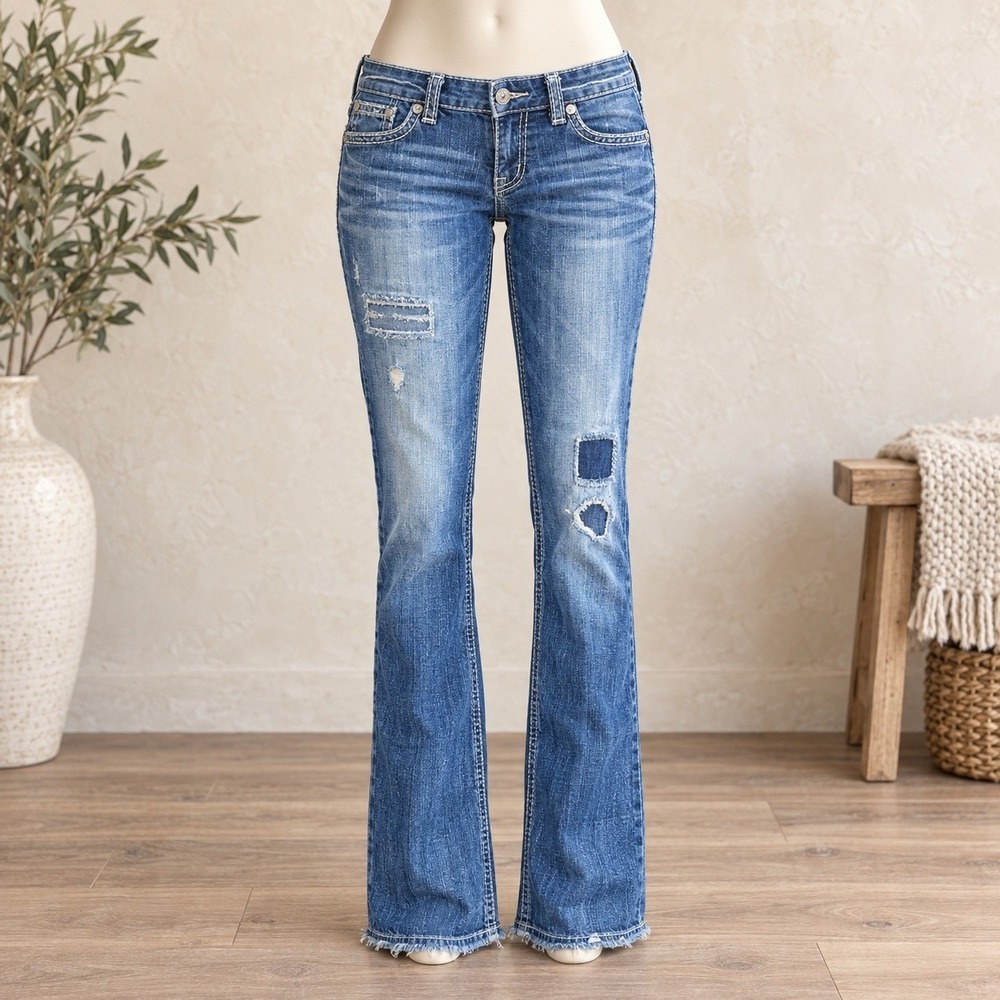 Big Star Legendary Blue Jeans Distressed Bootcut Low Rise Blue Denim 26R